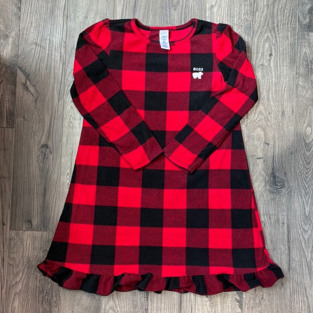 The Childrens Place Girls XL 14 Red Black Buffalo Plaid Fleece Nightgown Boss